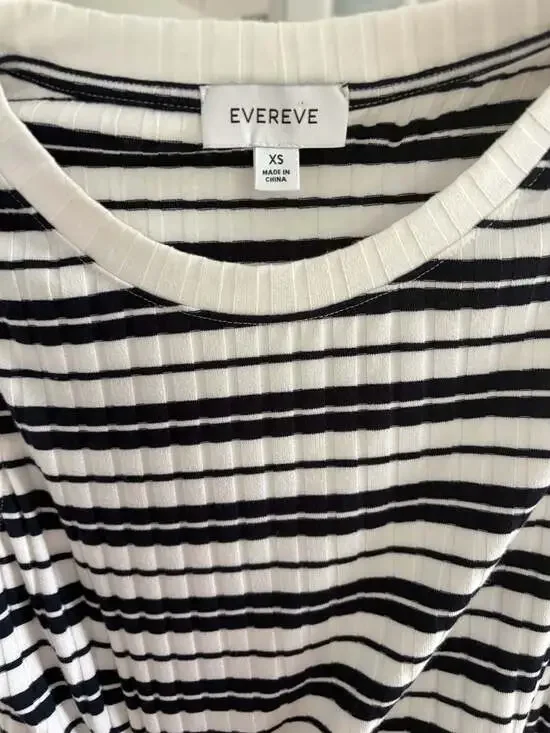 EVEREVE Avery Striped Twist-Front Midi Dress in Ivory/Navy - Picture 2 of 2